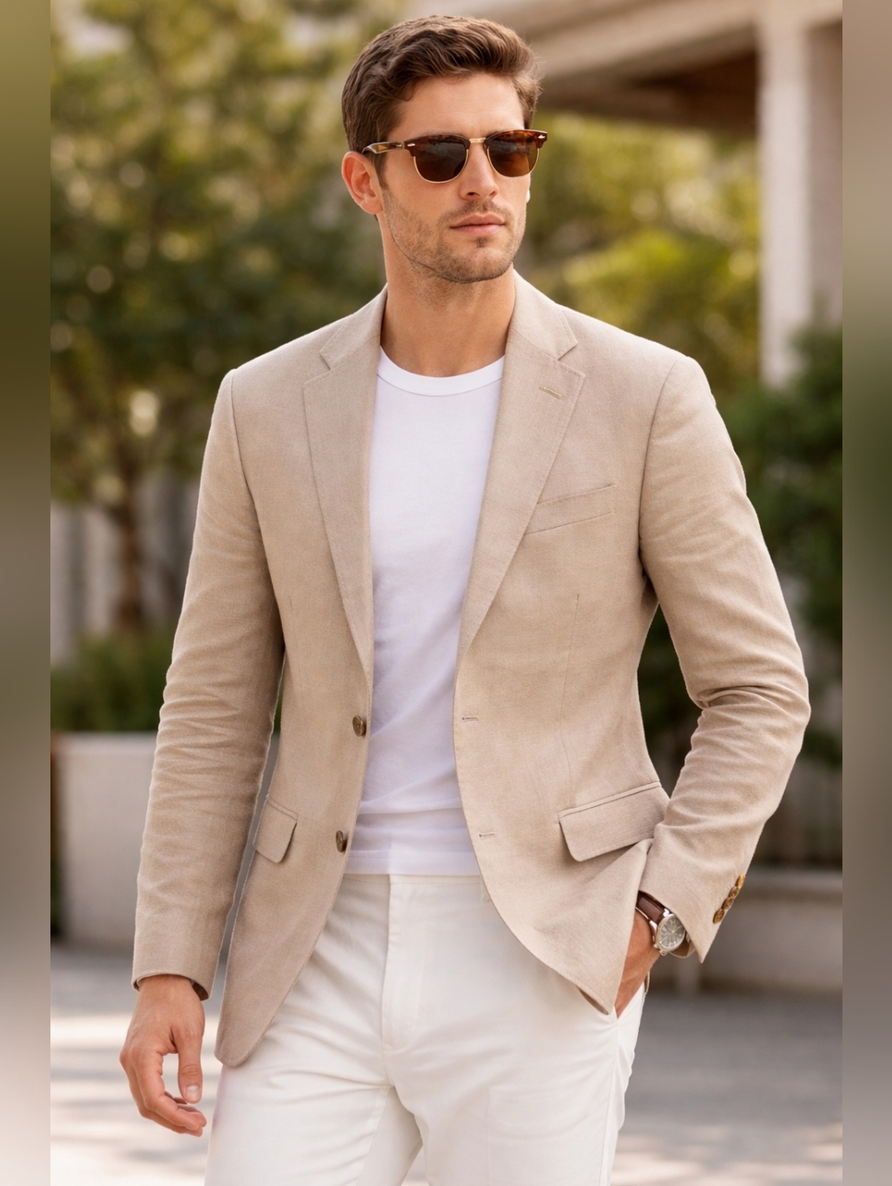 TOPMAN Men's Skinny Blazer Cotton Linen Jacket Stone 34R NWT $167